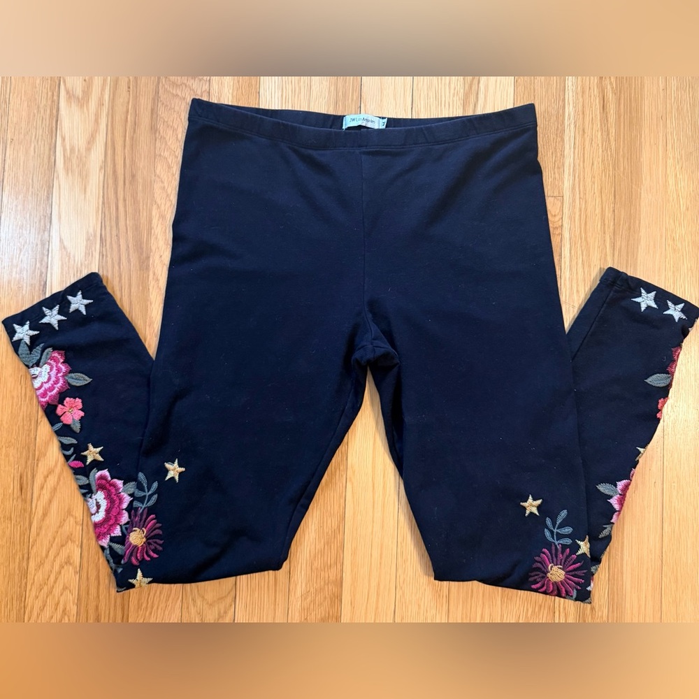 Johnny Was Black Leggings with Flowers & Star Embroidery - Picture 2 of 8